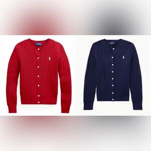 2 Polo Ralph Lauren Girls Cable Knit Cardigans Navy & Red (Size M, 8-10)